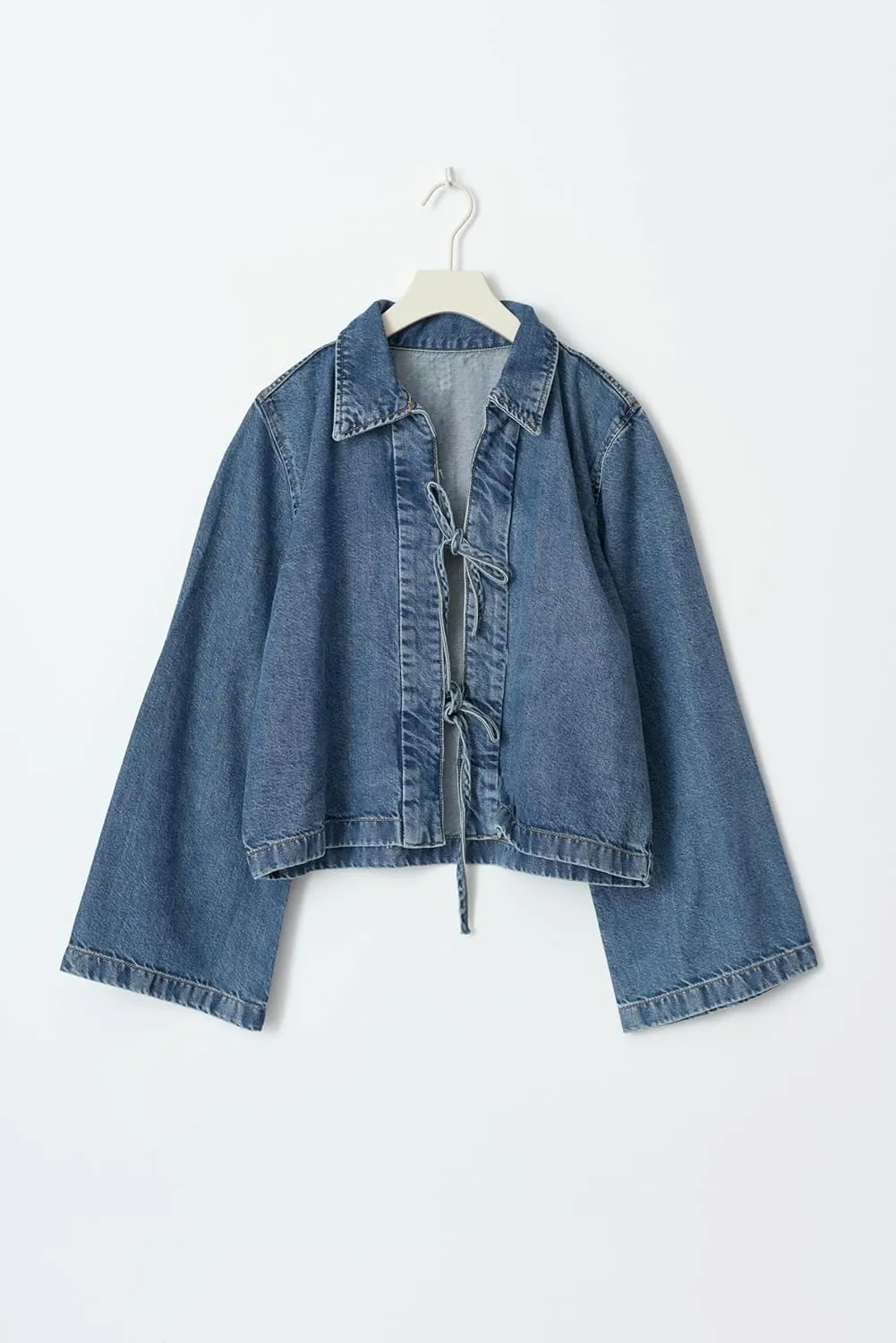 Women’s Fashion Denim Jacket Coat Tie Front Lapel Long Sleeve Shirt Denim Jacket Y2k Clothes
