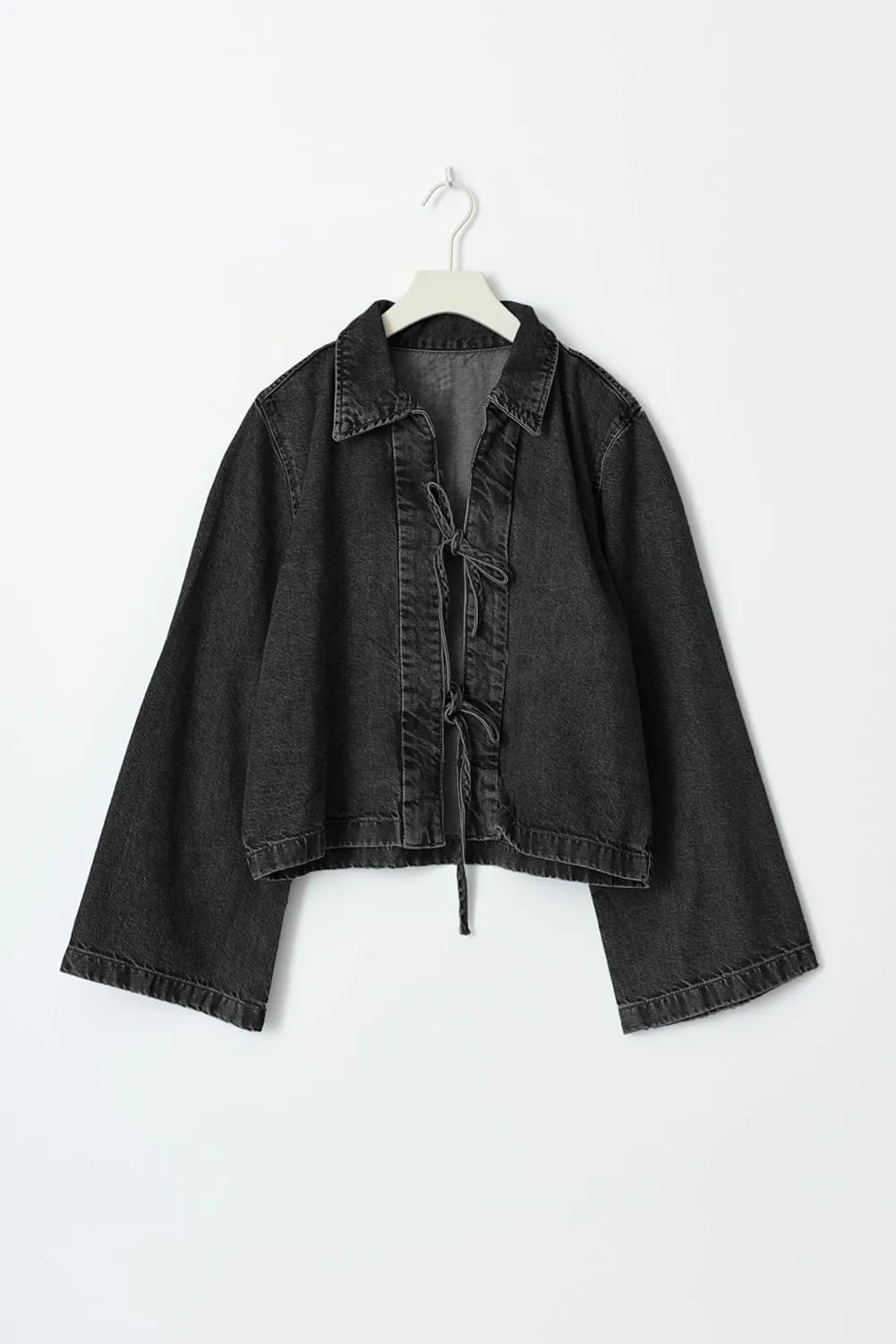 Women’s Fashion Denim Jacket Coat Tie Front Lapel Long Sleeve Shirt Denim Jacket Y2k Clothes