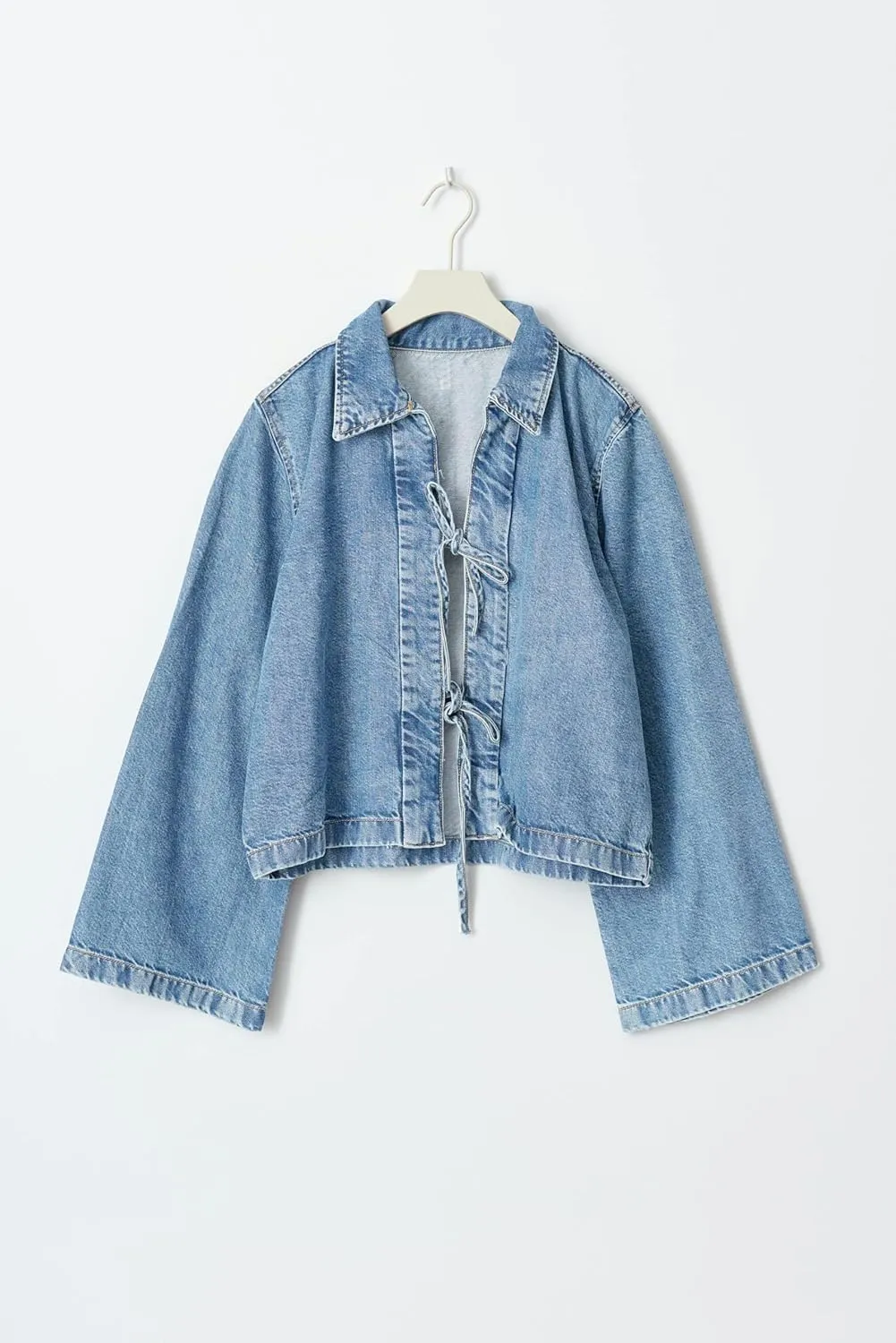 Women’s Fashion Denim Jacket Coat Tie Front Lapel Long Sleeve Shirt Denim Jacket Y2k Clothes