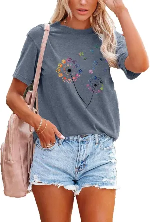 Women's Flower Vintage Cute Oversized Shirt Graphic Tee Vintage Casual Loose Summer T-Shirt Tops