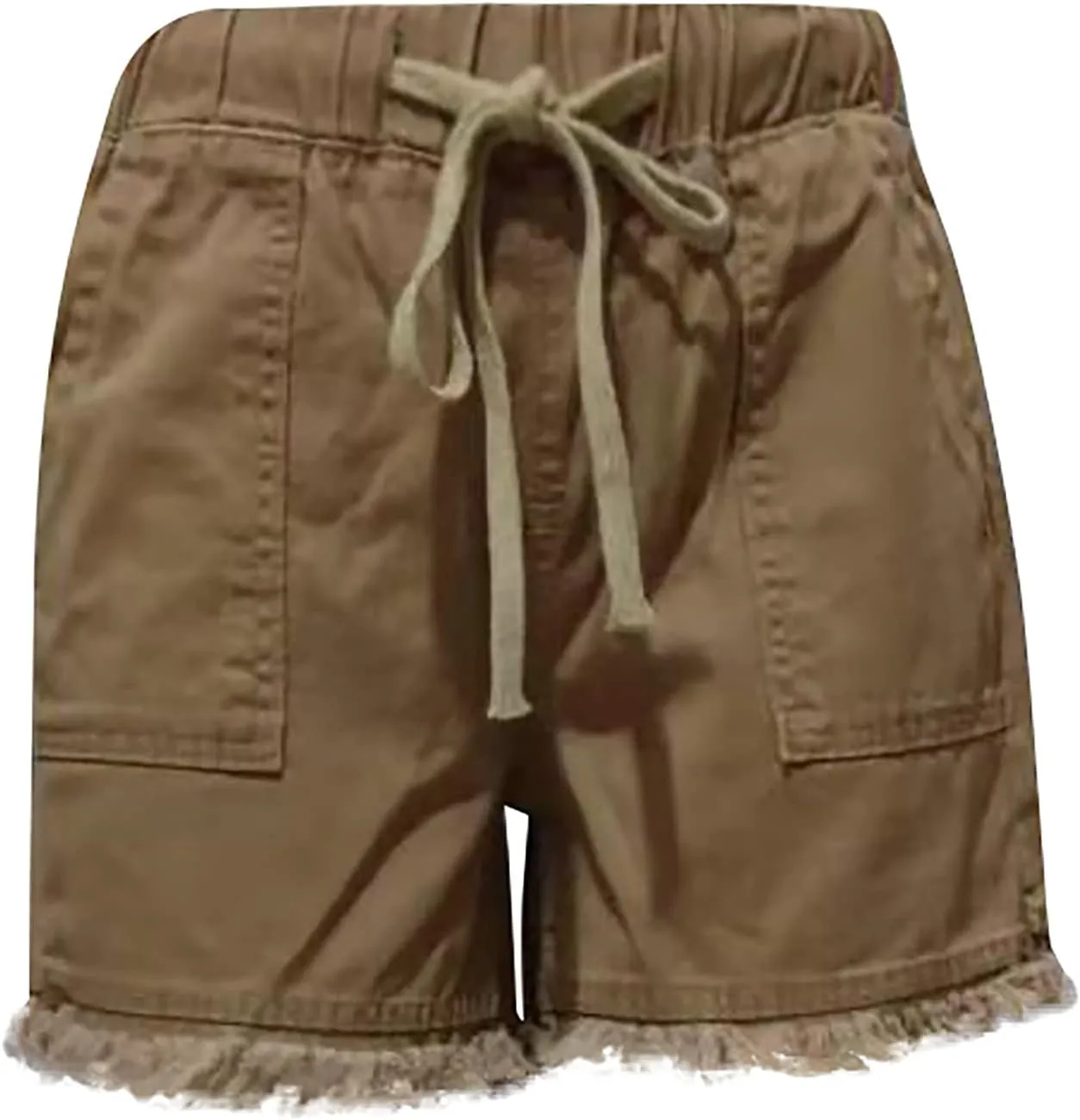 Women's High Waisted Denim Shorts Ripped Hem Frayed Distressed Short Jeans Junior Drawstring Stretchy Short Jeans