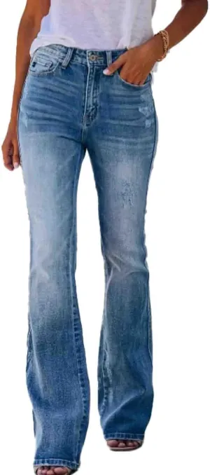 Womens High Waisted Jeans Flare Stretch Boyfriend Bootcut Casual Denim Pants