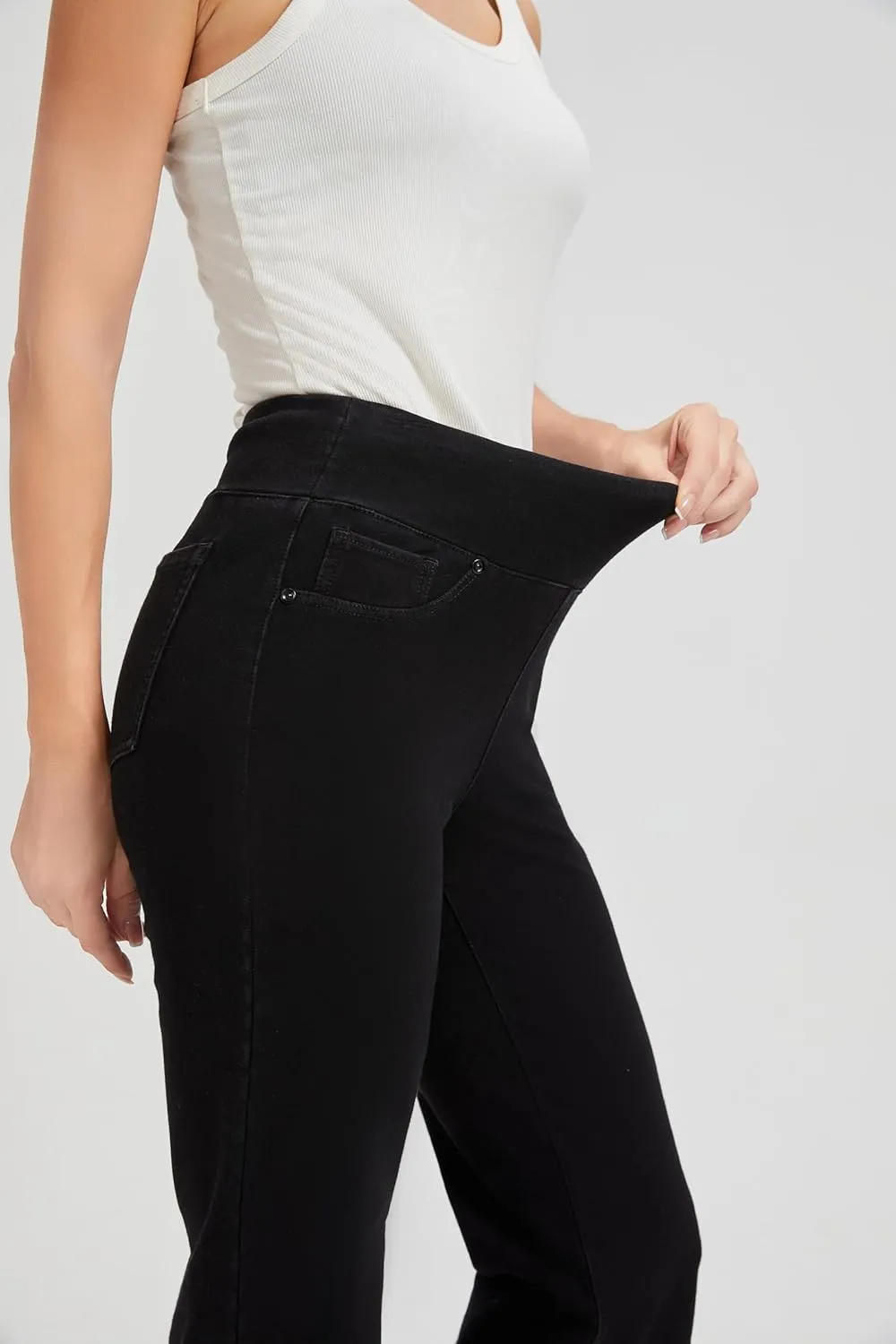 Women's High Waisted Jeans Tummy Control Stretchy Straight Leg Denim Pants