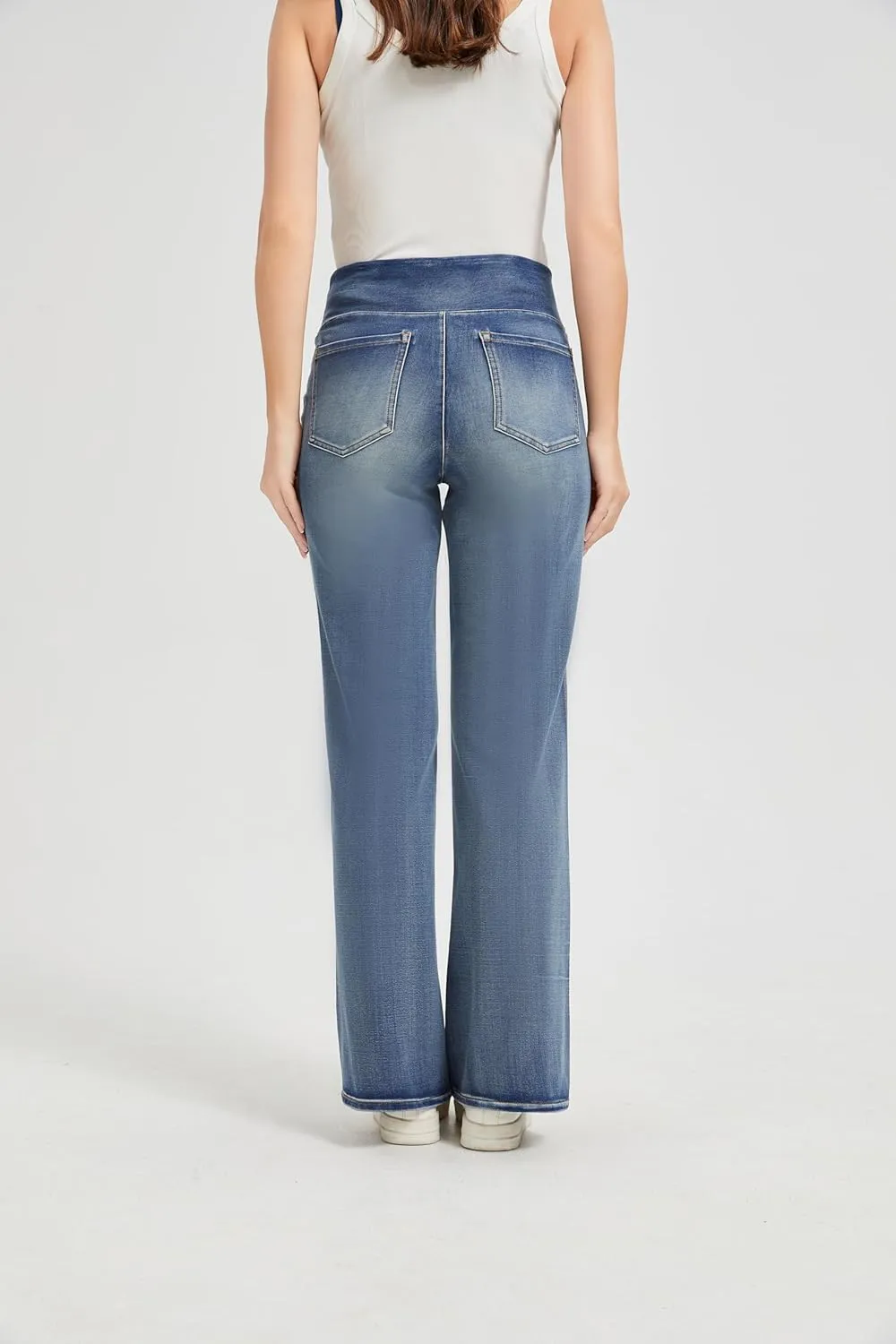 Women's High Waisted Jeans Tummy Control Stretchy Straight Leg Denim Pants