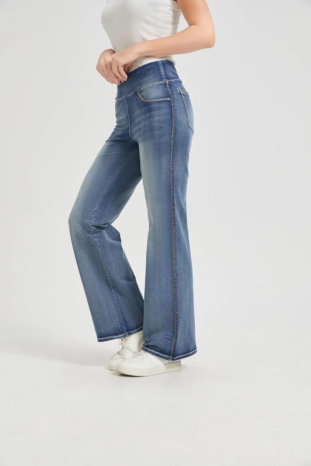 Women's High Waisted Jeans Tummy Control Stretchy Straight Leg Denim Pants