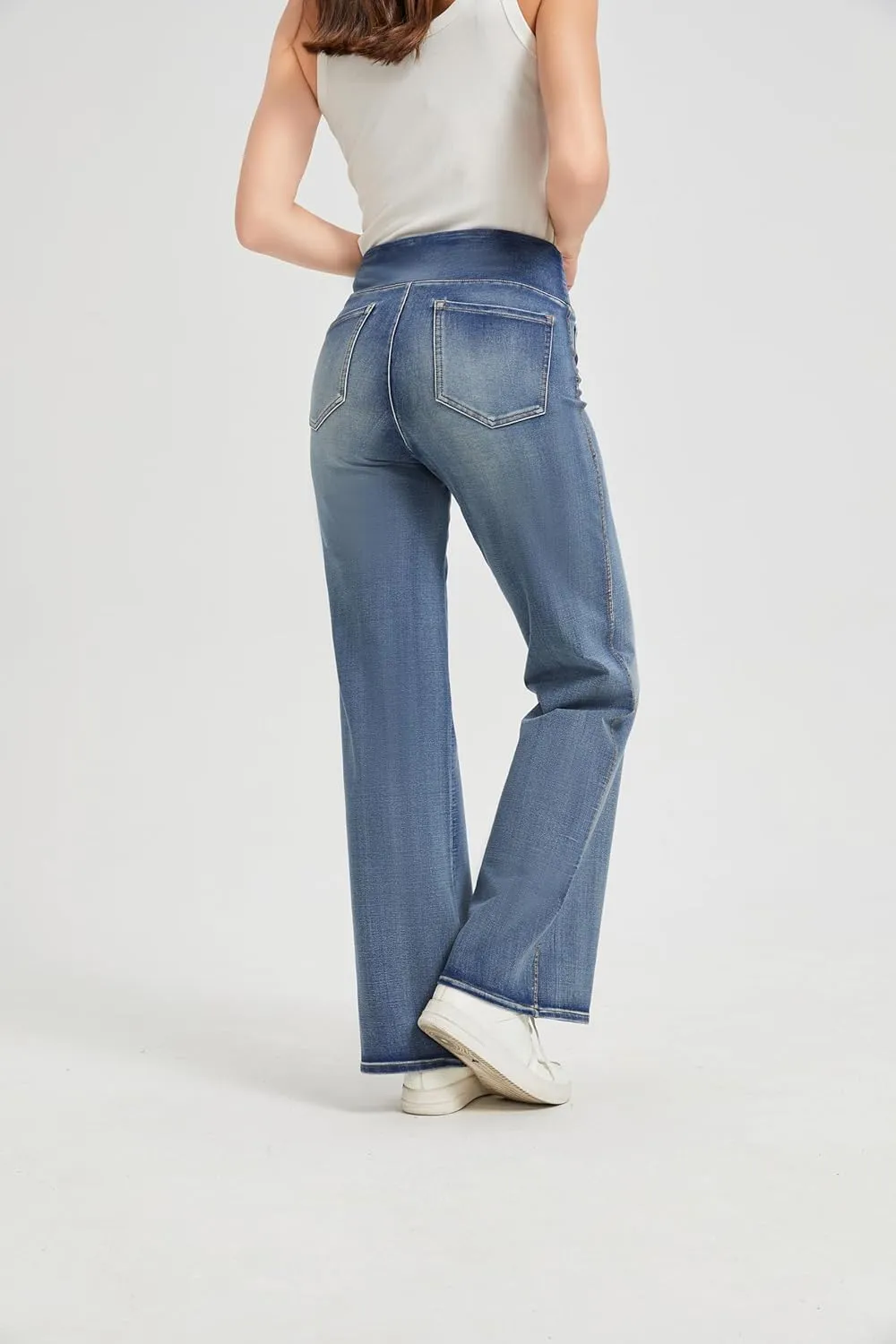 Women's High Waisted Jeans Tummy Control Stretchy Straight Leg Denim Pants