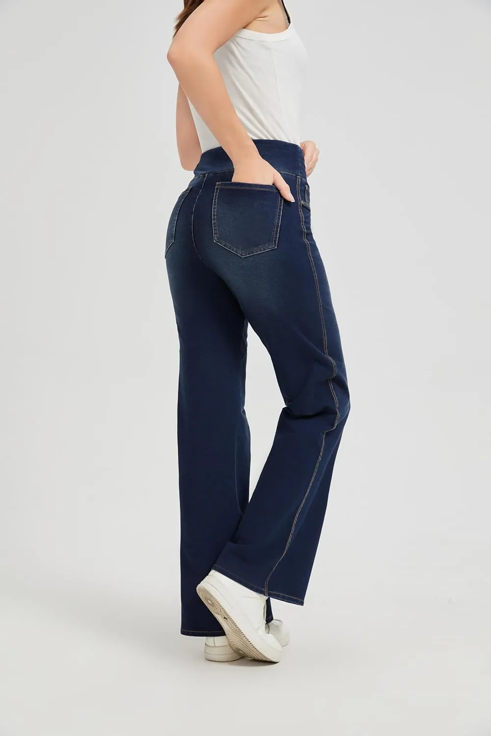 Women's High Waisted Jeans Tummy Control Stretchy Straight Leg Denim Pants