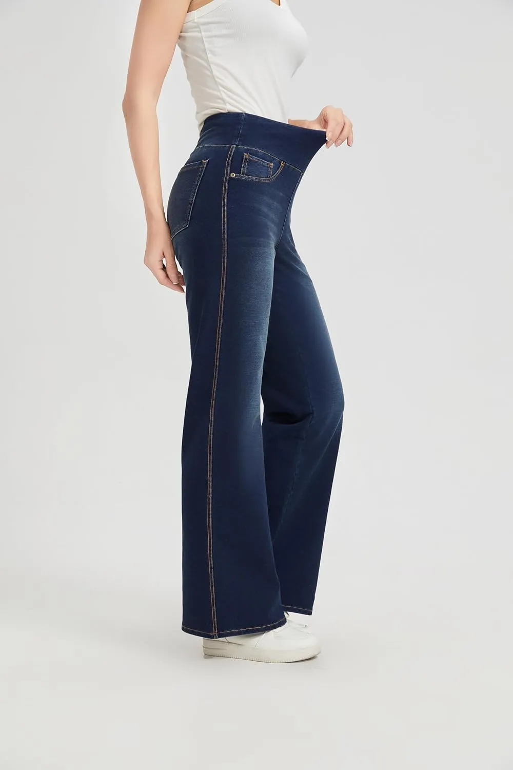 Women's High Waisted Jeans Tummy Control Stretchy Straight Leg Denim Pants