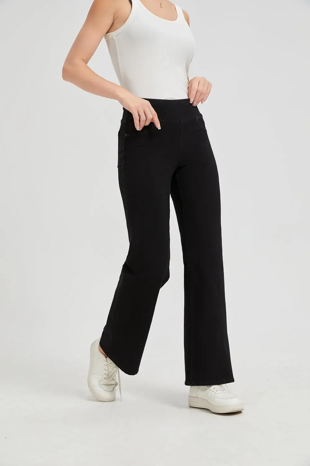 Women's High Waisted Jeans Tummy Control Stretchy Straight Leg Denim Pants