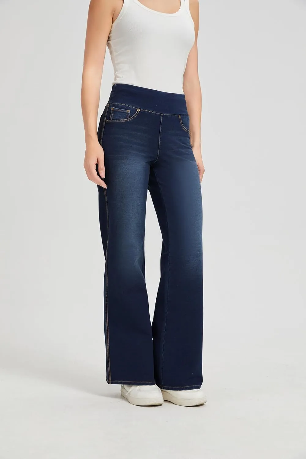 Women's High Waisted Jeans Tummy Control Stretchy Straight Leg Denim Pants