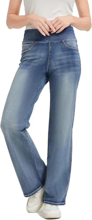 Women's High Waisted Jeans Tummy Control Stretchy Straight Leg Denim Pants