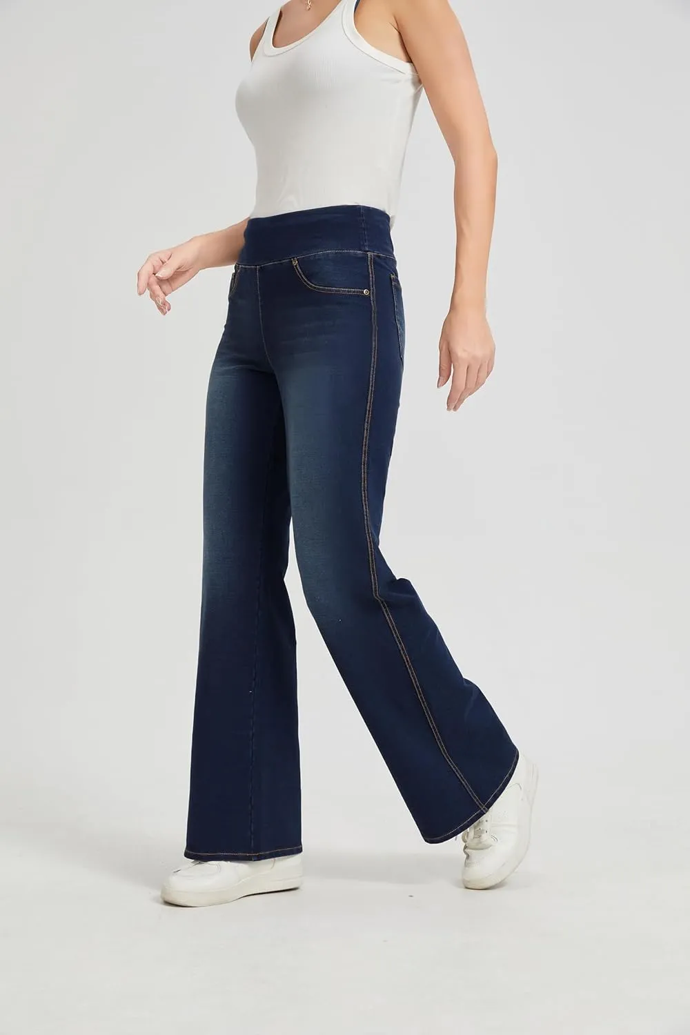 Women's High Waisted Jeans Tummy Control Stretchy Straight Leg Denim Pants