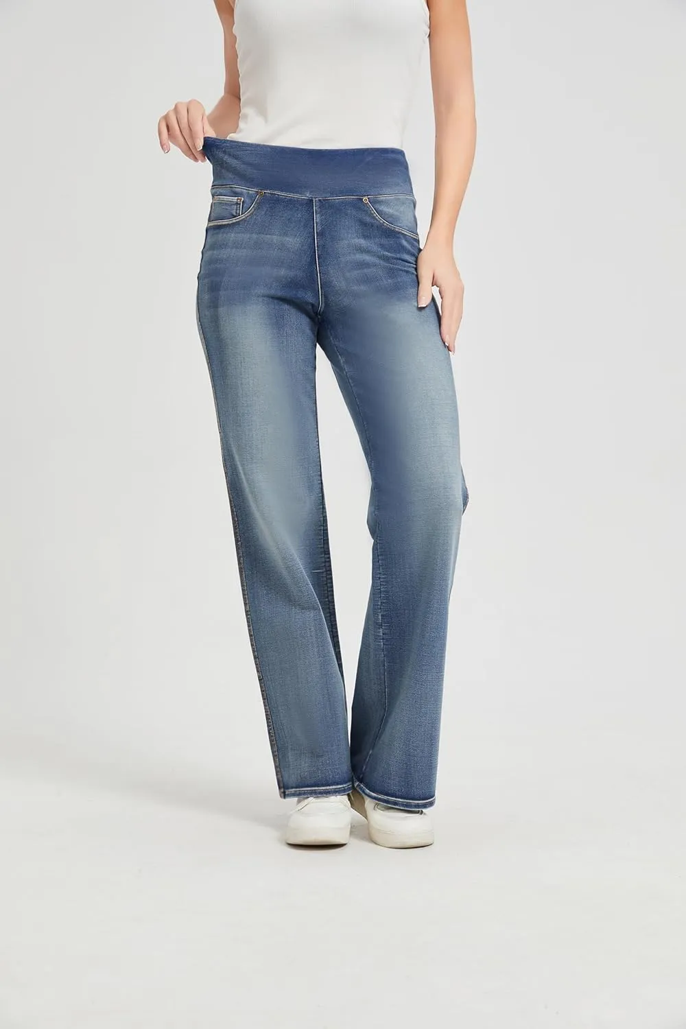 Women's High Waisted Jeans Tummy Control Stretchy Straight Leg Denim Pants