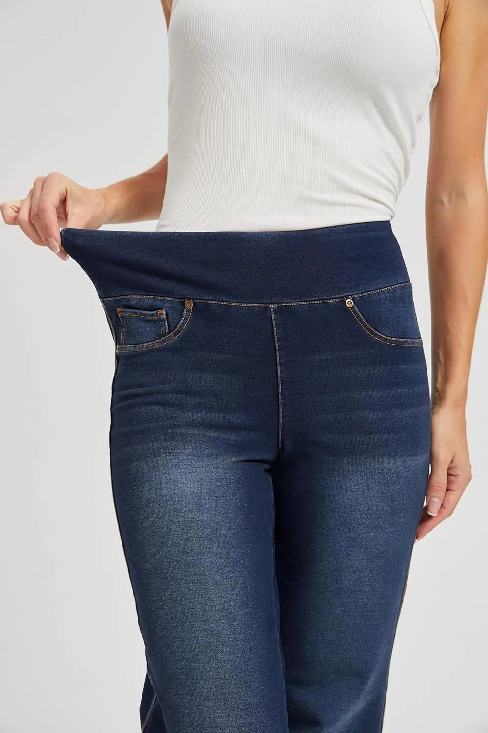 Women's High Waisted Jeans Tummy Control Stretchy Straight Leg Denim Pants