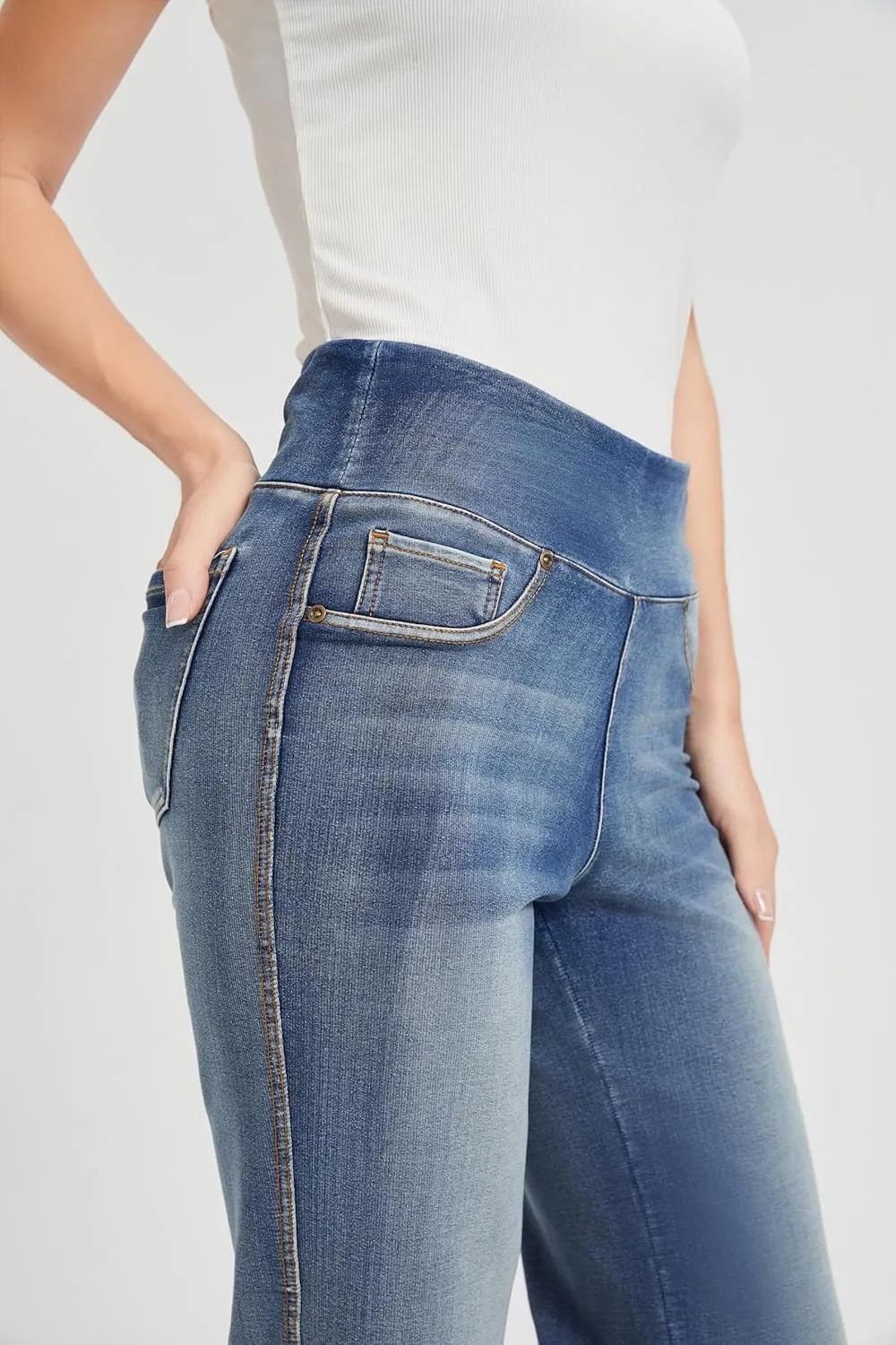 Women's High Waisted Jeans Tummy Control Stretchy Straight Leg Denim Pants