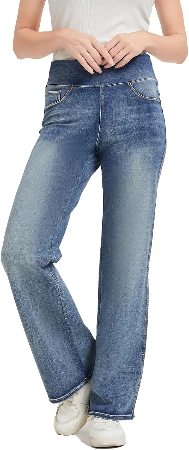 Women's High Waisted Jeans Tummy Control Stretchy Straight Leg Denim Pants