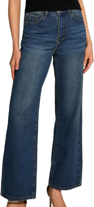 Womens High Waisted Jeans Wide Leg Jean Baggy 100% Cotton Denim Pants