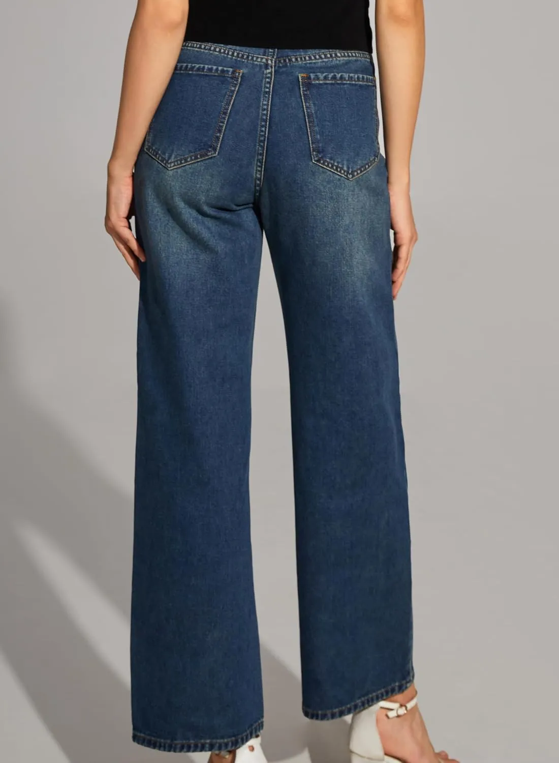 Womens High Waisted Jeans Wide Leg Jean Baggy 100% Cotton Denim Pants
