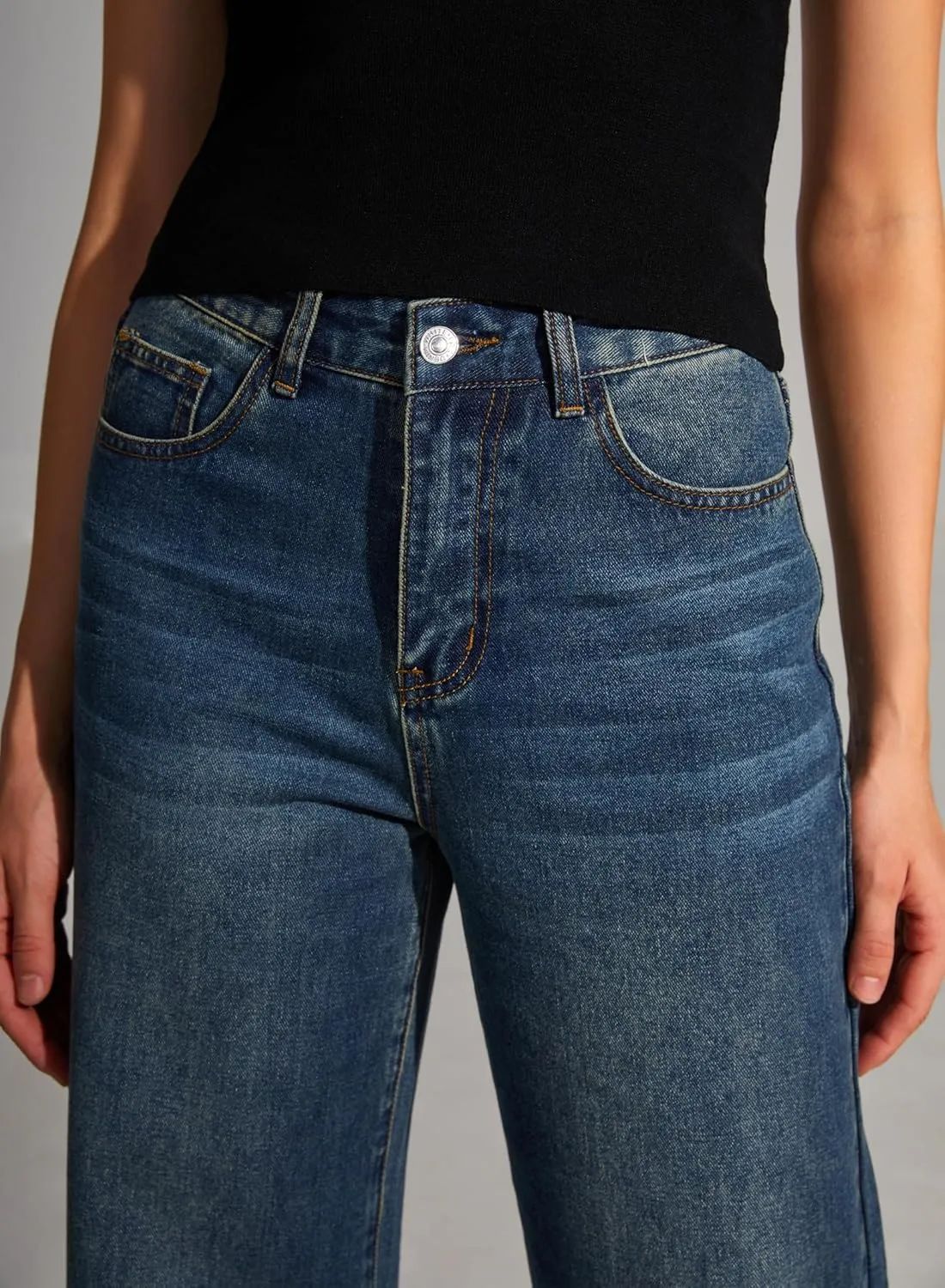 Womens High Waisted Jeans Wide Leg Jean Baggy 100% Cotton Denim Pants