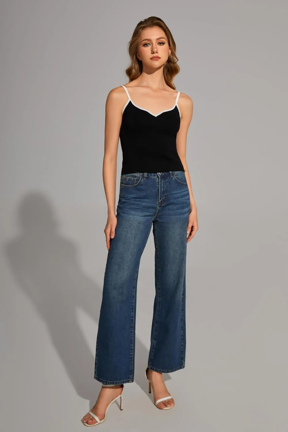 Womens High Waisted Jeans Wide Leg Jean Baggy 100% Cotton Denim Pants