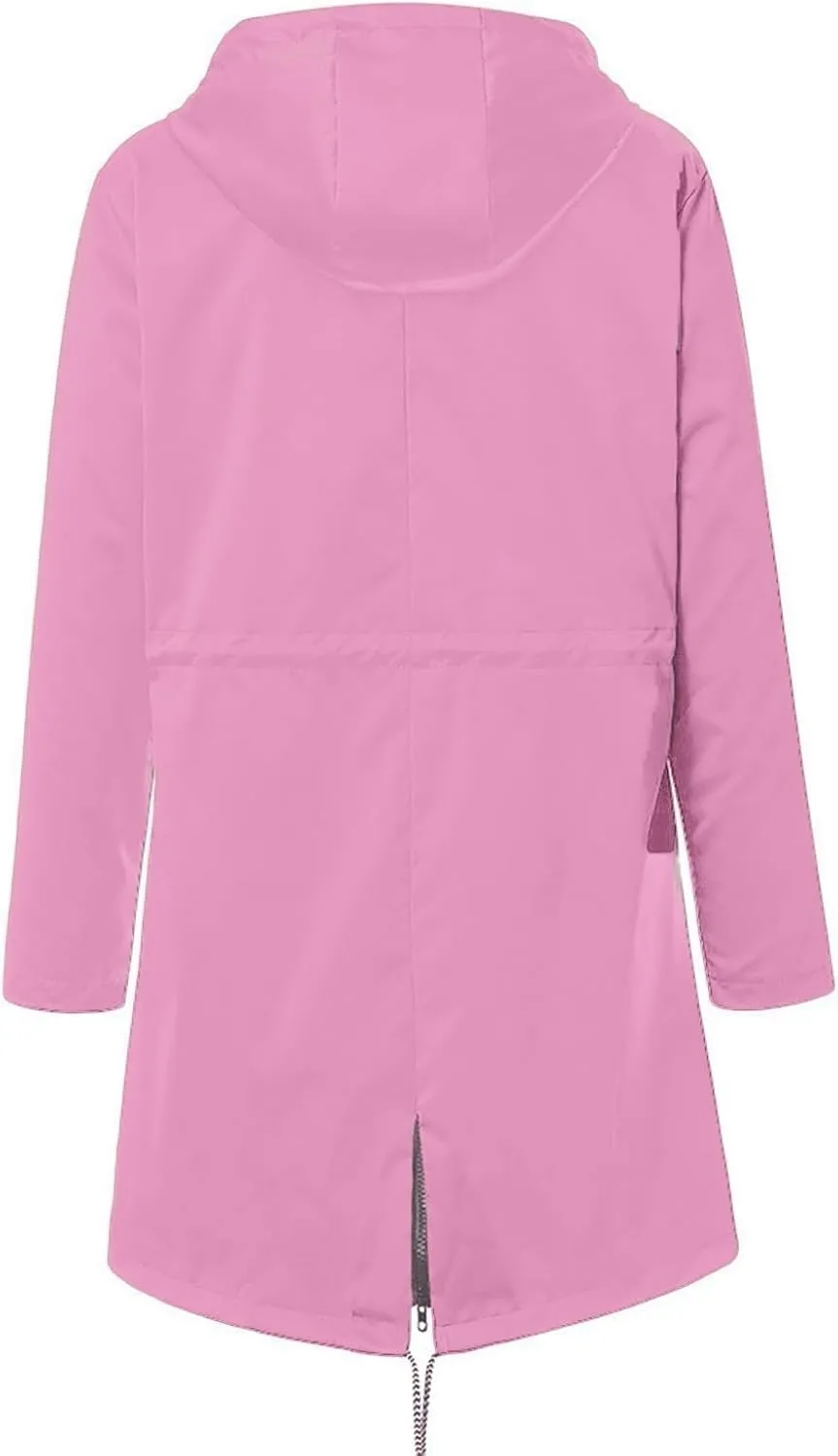 Women's Hooded Rain Jacket Lightweight Windbreaker with Drawstring Waist and Striped Light Rain Jacket Women