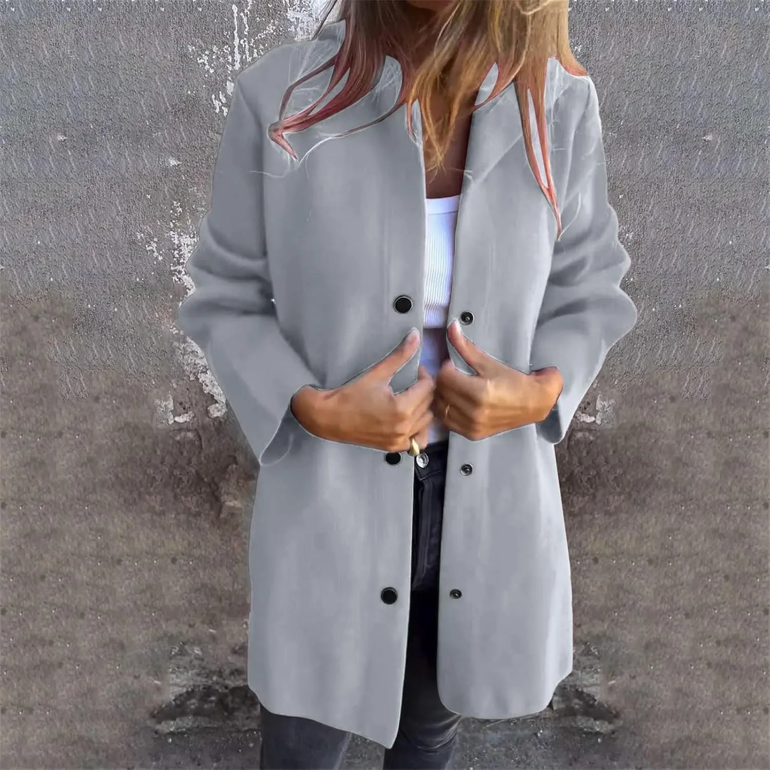 Womens Jackets Casual Single Breasted Hooded Jacket Lapel Neck Long Sleeve Solid Cardigans Trench Coat for Women 2024