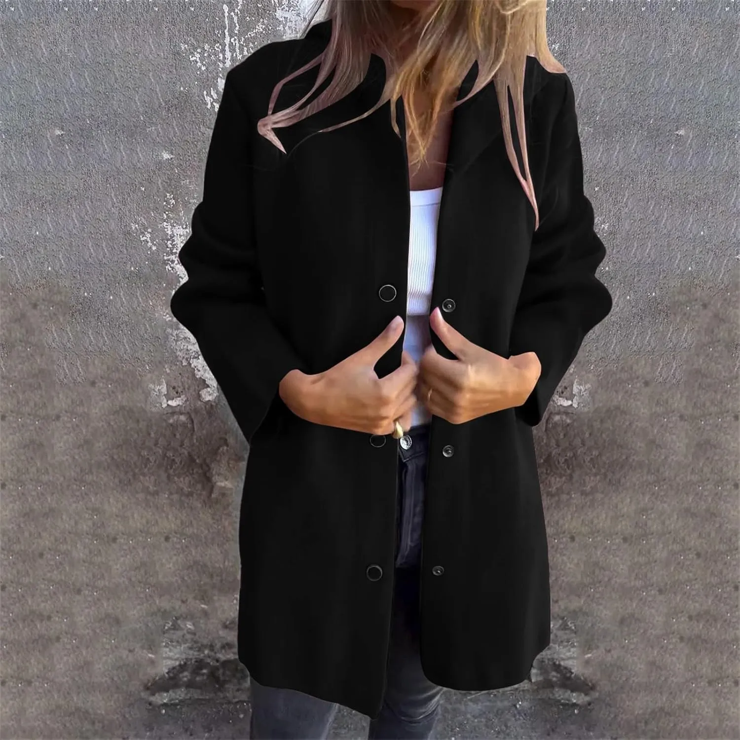Womens Jackets Casual Single Breasted Hooded Jacket Lapel Neck Long Sleeve Solid Cardigans Trench Coat for Women 2024