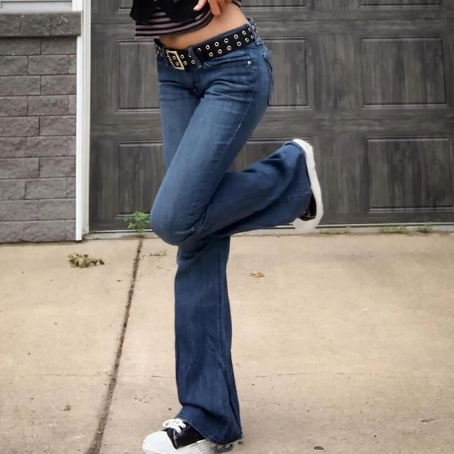 Womens Jeans Low Waist Retro Straight Leg Jeans Flap Pocket Boot Cut Denim Pants Sexy Ribcage Bell Bottom Jeans