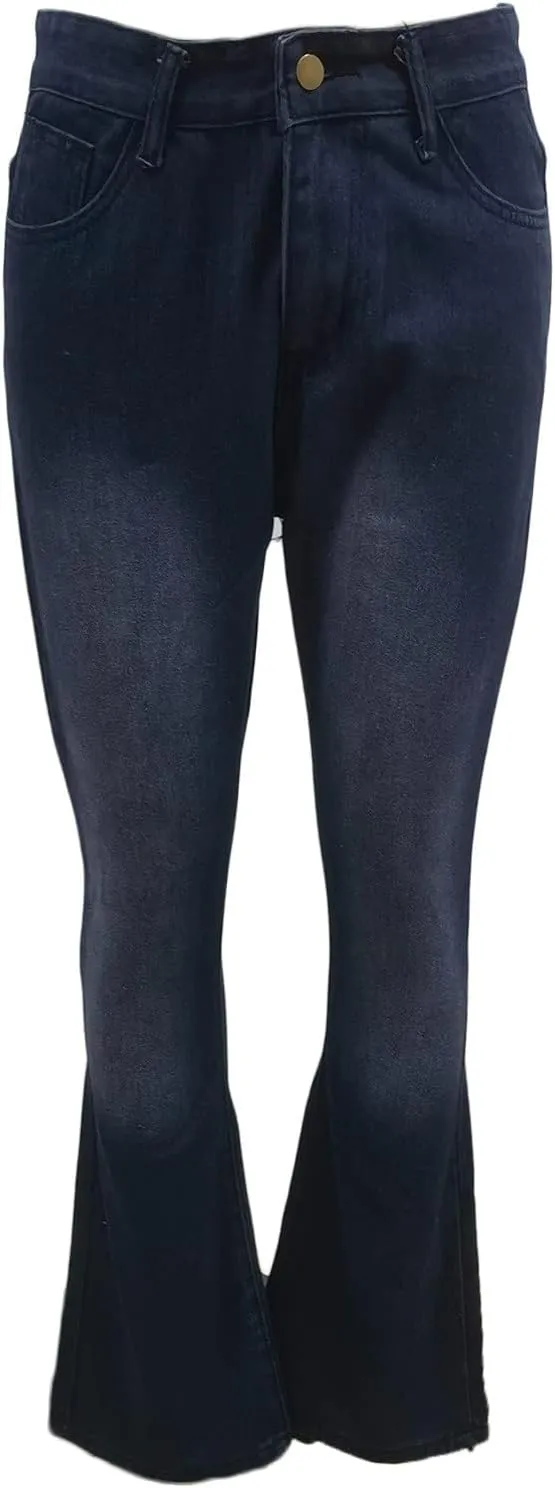 Womens Jeans Low Waist Retro Straight Leg Jeans Flap Pocket Boot Cut Denim Pants Sexy Ribcage Bell Bottom Jeans