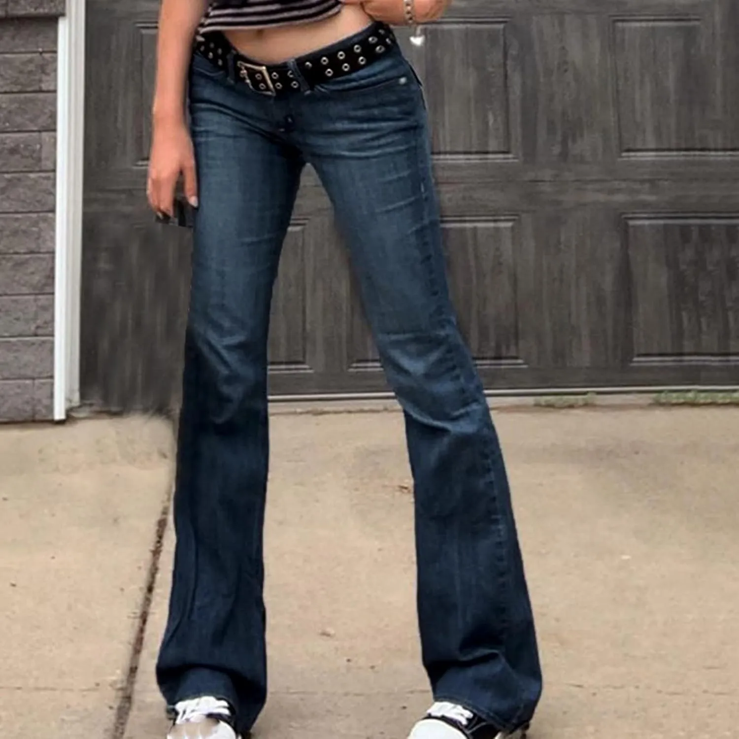 Womens Jeans Low Waist Retro Straight Leg Jeans Flap Pocket Boot Cut Denim Pants Sexy Ribcage Bell Bottom Jeans