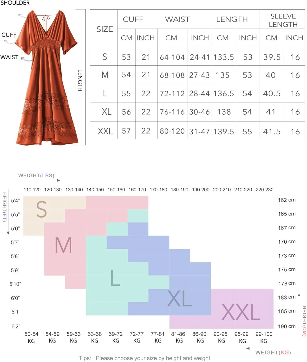 Women's Lace Maxi Dress Short Sleeve V Neck Party Dress Smocked Waist Boho Maxi Dress Bohemian Dress for Women