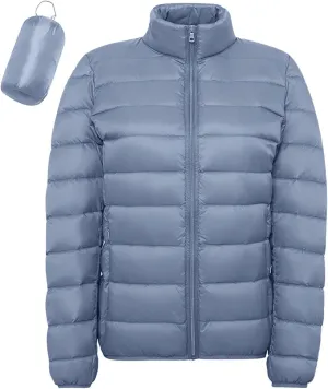 Women's Lightweight Packable Down Jacket Quilted Puffer Coat with Stand Collar Slim Trench Coat