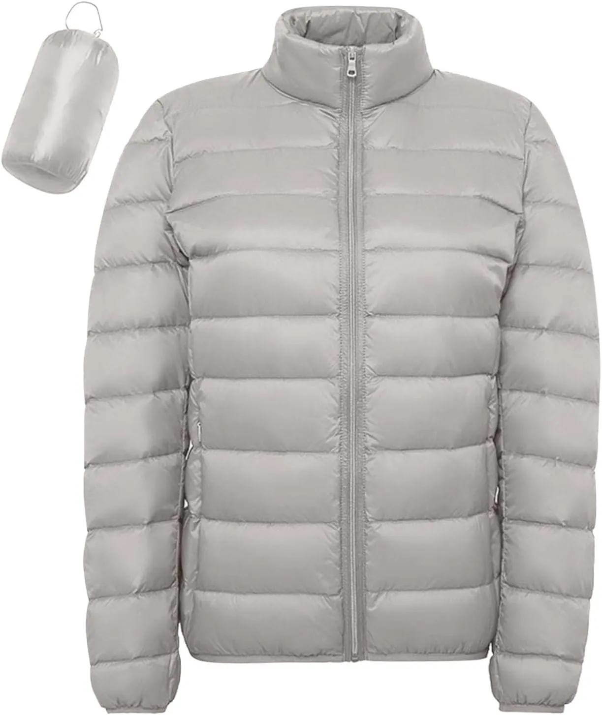 Women's Lightweight Packable Down Jacket Quilted Puffer Coat with Stand Collar Slim Trench Coat