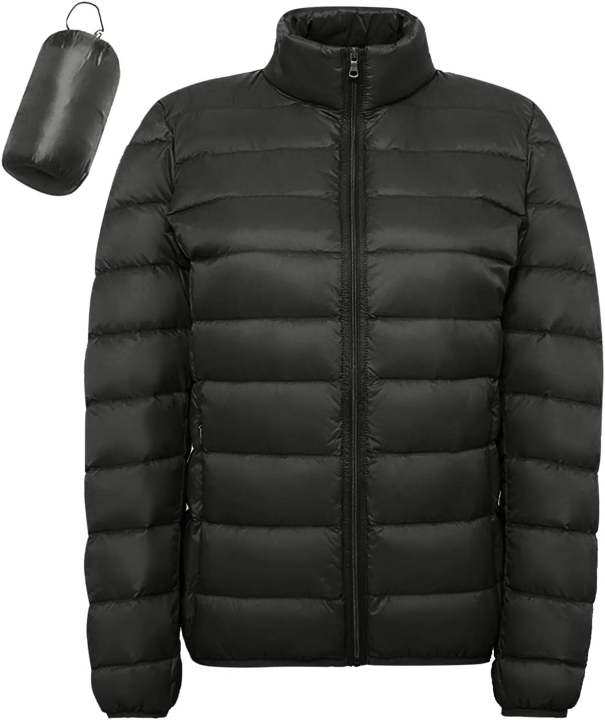 Women's Lightweight Packable Down Jacket Quilted Puffer Coat with Stand Collar Slim Trench Coat