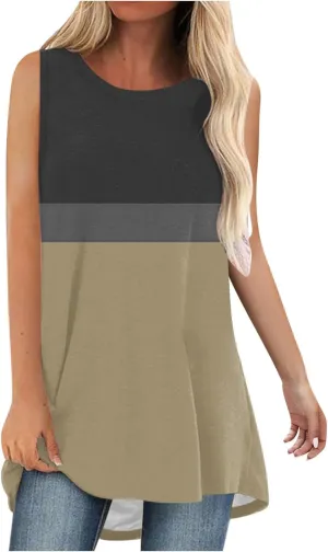 Womens Long Tank Tops Solid Color Baggy Loose Tanks Shirt Plus Size Round Neck Cami Top Summer Curved Hem 2025 Tees