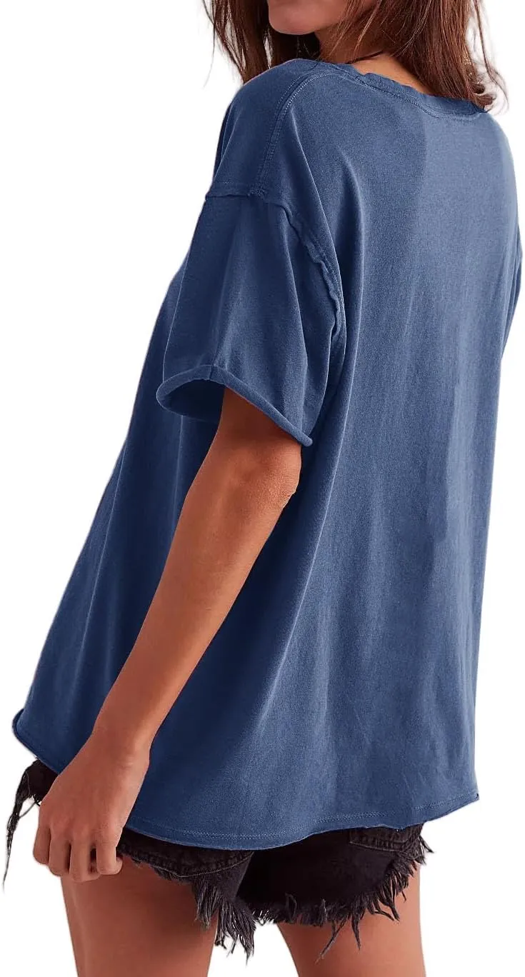 Womens Oversized Shirt Summer Casual Trendy Tshirts Cotton Crewneck Short Sleeve Basic Tops Tees