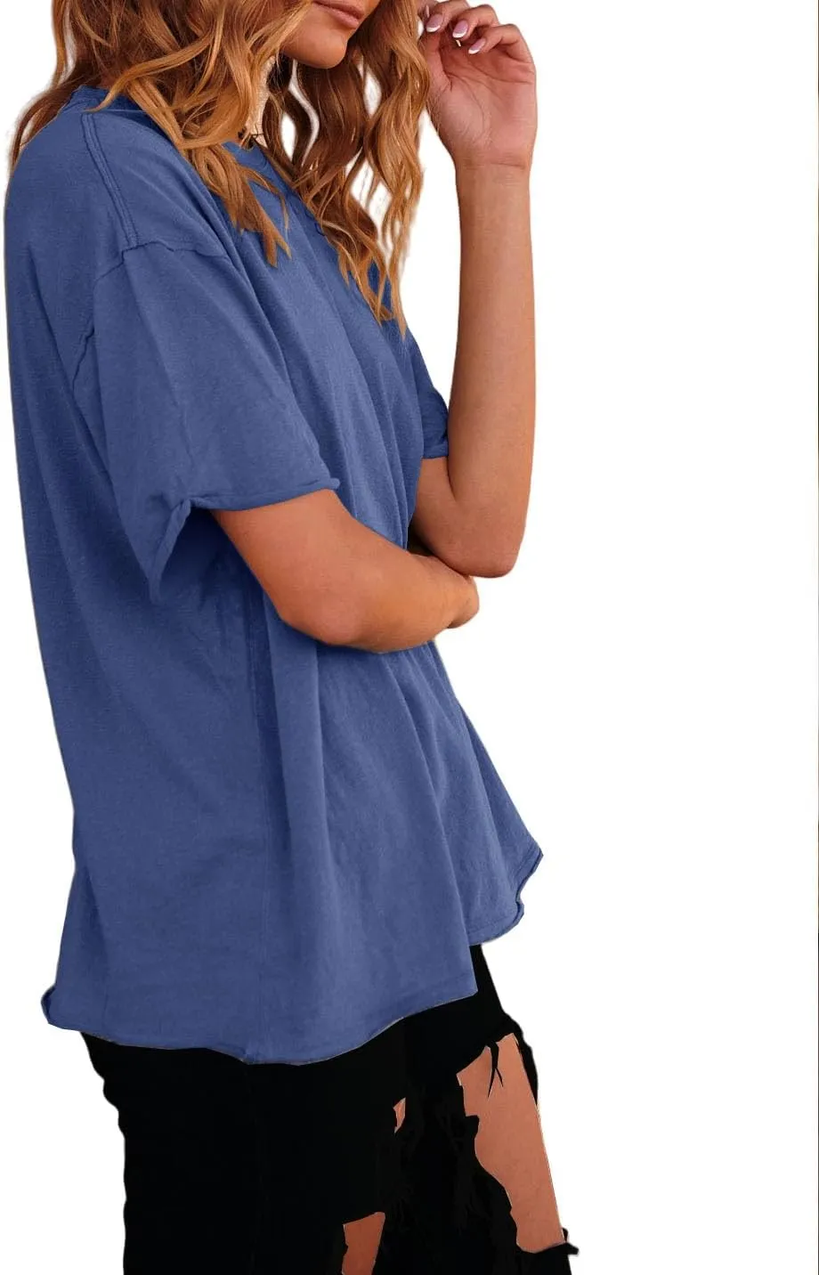 Womens Oversized Shirt Summer Casual Trendy Tshirts Cotton Crewneck Short Sleeve Basic Tops Tees