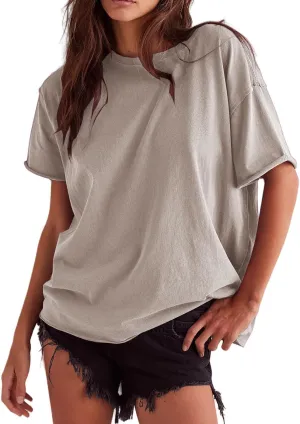 Womens Oversized Shirt Summer Casual Trendy Tshirts Cotton Crewneck Short Sleeve Basic Tops Tees