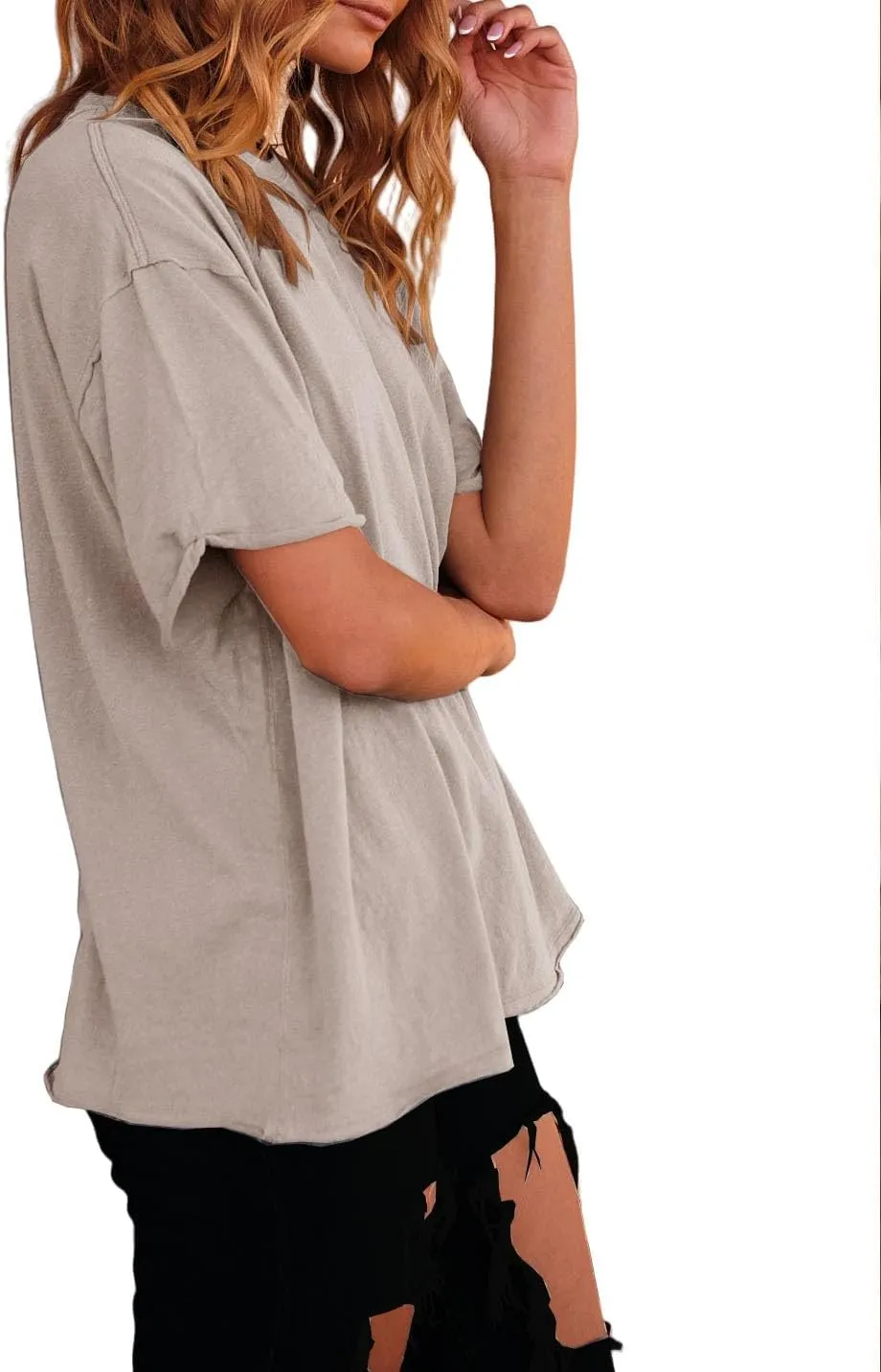 Womens Oversized Shirt Summer Casual Trendy Tshirts Cotton Crewneck Short Sleeve Basic Tops Tees