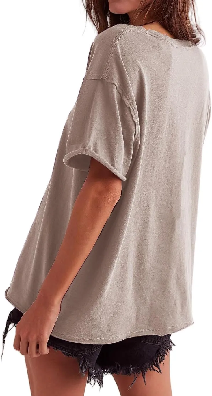 Womens Oversized Shirt Summer Casual Trendy Tshirts Cotton Crewneck Short Sleeve Basic Tops Tees