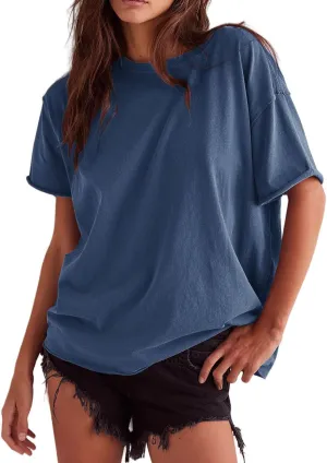 Womens Oversized Shirt Summer Casual Trendy Tshirts Cotton Crewneck Short Sleeve Basic Tops Tees