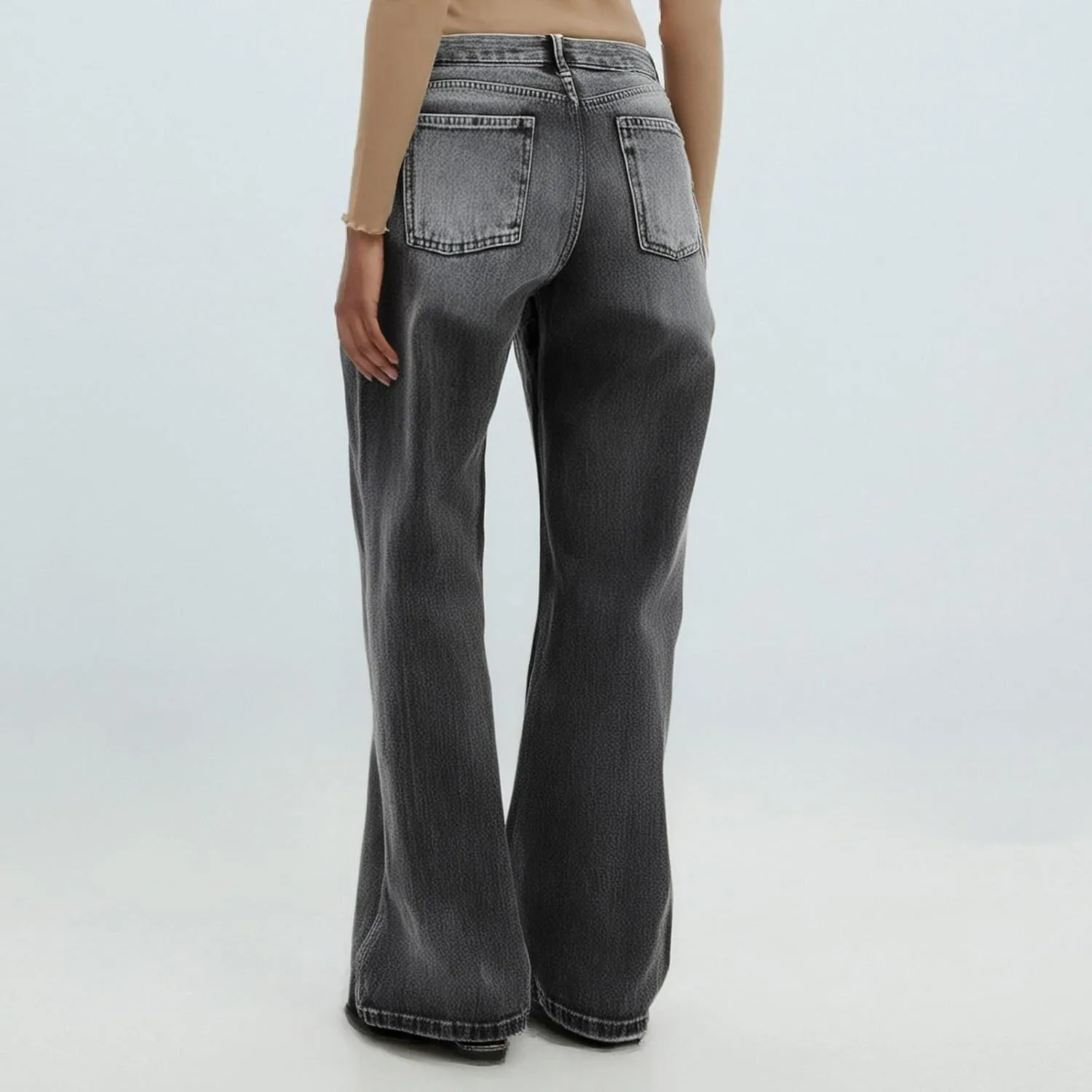 Women's Pants, Spring High Waisted Jeans Wide Leg Sweatpants Denim Pants with