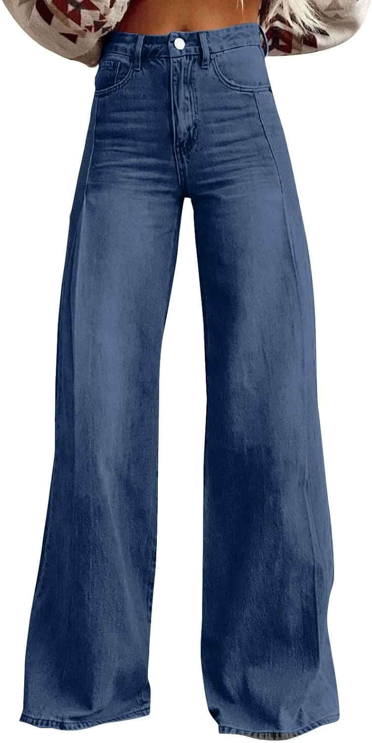 Women's Pants, Spring High Waisted Jeans Wide Leg Sweatpants Denim Pants with