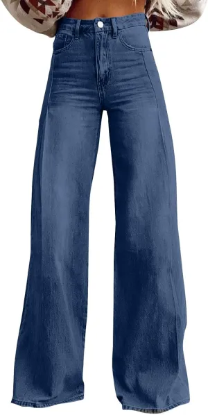 Women's Pants, Spring High Waisted Jeans Wide Leg Sweatpants Denim Pants with