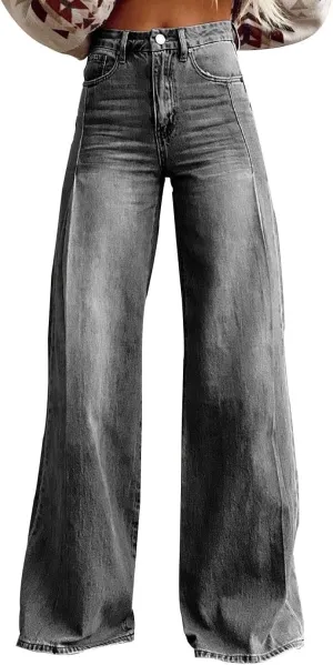 Women's Pants, Spring High Waisted Jeans Wide Leg Sweatpants Denim Pants with