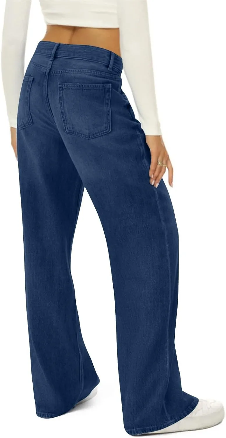 Women's Pants, Spring High Waisted Jeans Wide Leg Sweatpants Denim Pants with