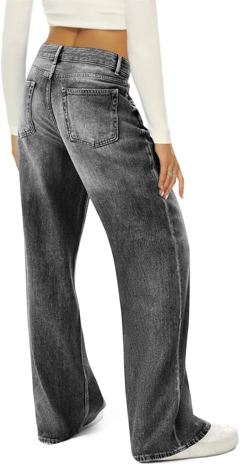 Women's Pants, Spring High Waisted Jeans Wide Leg Sweatpants Denim Pants with
