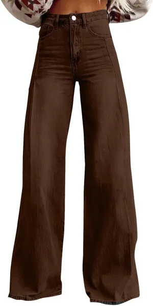 Women's Pants, Spring High Waisted Jeans Wide Leg Sweatpants Denim Pants with