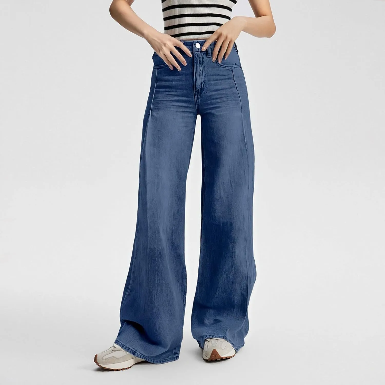 Women's Pants, Spring High Waisted Jeans Wide Leg Sweatpants Denim Pants with