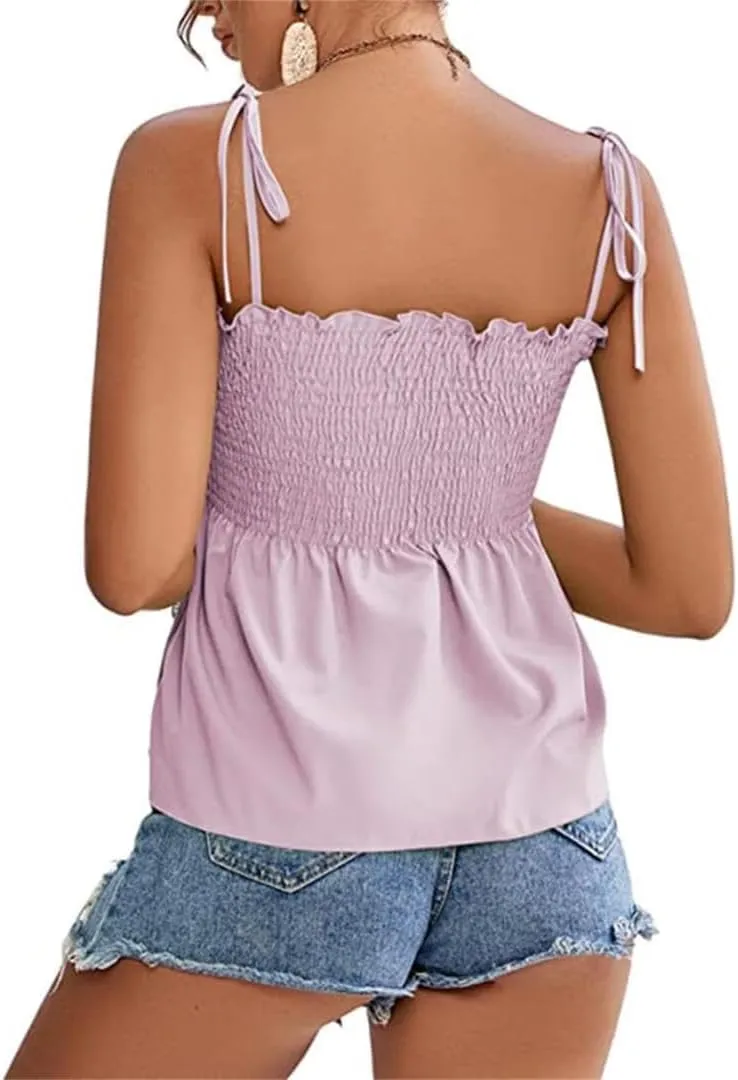 Women's Peplum Tops Flowy Y2k Cute Tie Sleeveless Babydoll Pleated Cami Top